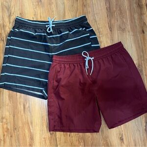 Striped Navy and Solid maroon Swim Shorts lot mens XL 38”